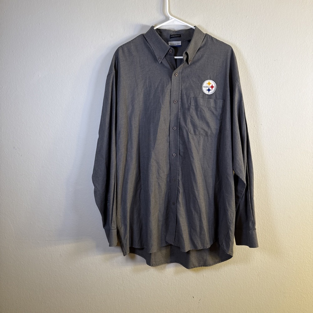 VTG Reebok Pittsburgh Steelers Shirt Button Down Mens Medium‎ Houndstooth EUC